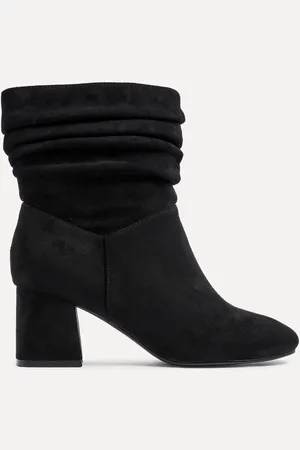 Linzi Black Zayda Wide Fit Ruched Heeled Ankle Boots AU 7 (EU 38)