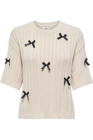 JDY Cream Bow Detail Cable Knit Jumper AU 12-14