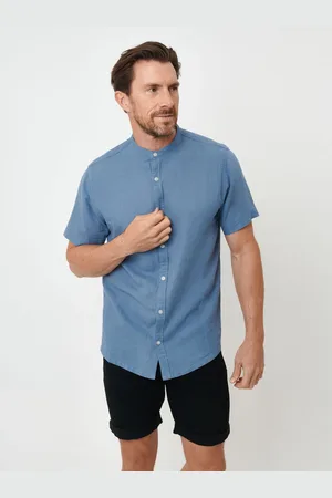 Threadbare Grandad Collar Linen Blend Short Sleeve Shirt L