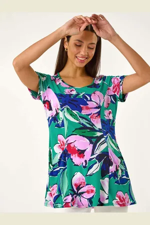 Roman Blue Textured Floral Tunic Top AU 16