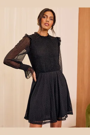 Love & Roses Mesh Spot Jersey Crew Neck Long Sleeve Mini Dress AU 16