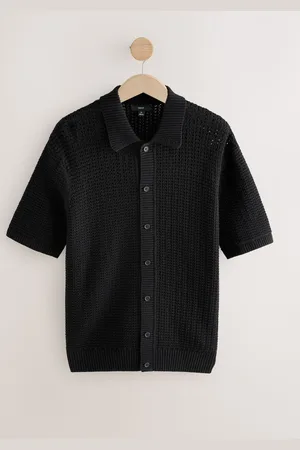 Next Relaxed Fit Short Sleeve Open Knit Button Through Polo Shirt large
