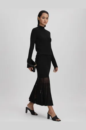 Reiss Tilly Knitted Sheer Flared Midi Skirt xsmall