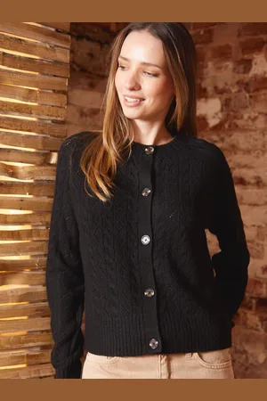 Threadbare Black Button Up Pointelle Knit Cardigan AU 14