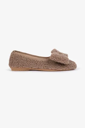 PENELOPE CHILVERS Celeste Shearling Bow Mink Brown Slippers AU 6 (EU 37)