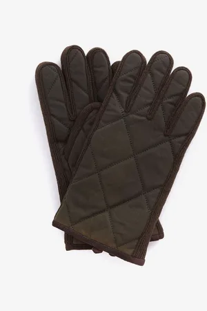 Barbour Olive Green Winterdale Quilted Wax Gloves medium