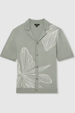 Reiss Laurent Flower Embroidered Knit Shirt S