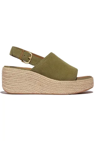 FitFlop Platfforms Espadrille Suede Wedge B/strap Green Sandals AU 10 (EU 42)