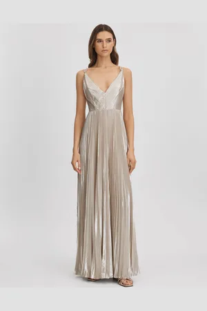 Halston Heritage Metallic Pleated Maxi Dress AU 12
