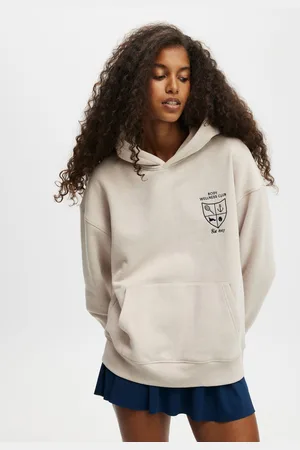 Cotton On Beige Plush Premium Graphic Hoodie L