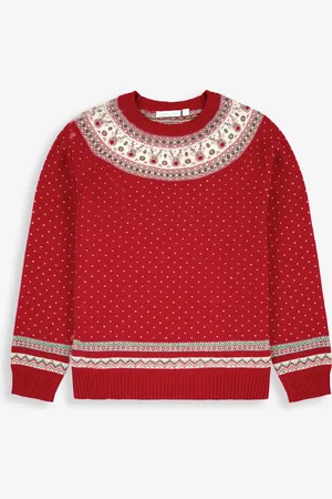 JoJo Maman Bébé Red Knitted Christmas Reindeer Fair Isle Pattern Jumper S