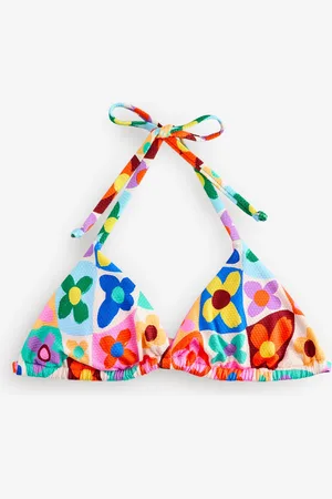 Eleanor Bowmer Pink/Yellow/White Flower Check Triangle Bikini Top AU 14
