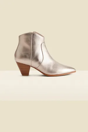 Sosandar Gold Leather Western Stack Heel Boots AU 7 (EU 38)