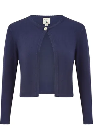 Yumi Blue Diamante Button Cropped Cardigan S