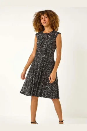 Roman Sequin Twist Front Stretch Dress AU 14