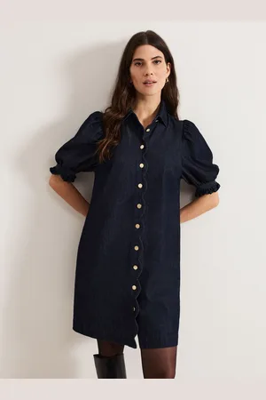 Phase Eight Candice Denim Scallop 100% Cotton Dress AU 14