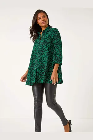 Roman Green Swing Shape Animal Print Blouse AU 14