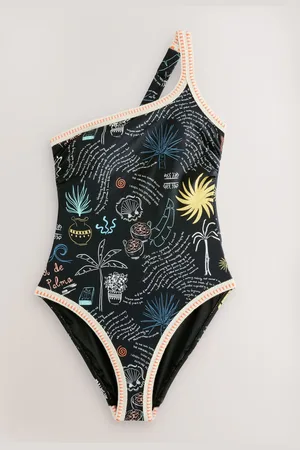 Never Fully Dressed Black Sol de Palma Tummy Control One Shoulder Swimsuit AU 26