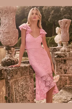 Lipsy London Lace Flutter Sleeve Bodycon Midi Dress AU 8