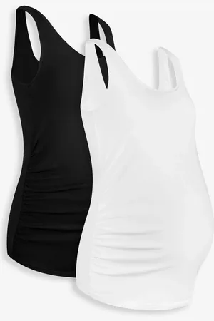 JoJo Maman Bébé Black & White 2-Pack Ruched Maternity Vest Tops L