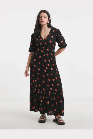 Simply Be Floral Print Crinkle Wrap Midi Dress AU 20
