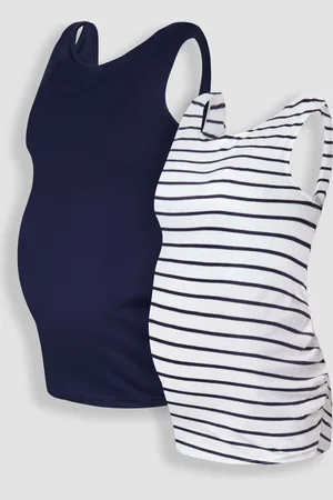 JoJo Maman Bébé Navy Blue & White Navy Blue Stripe 2-Pack Ruched Maternity Vest Tops S