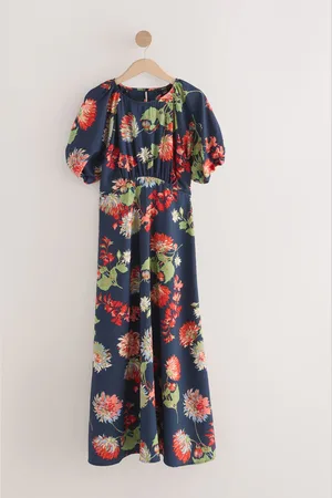 Next Print Puff Sleeve Midi Dress AU 10 Tall