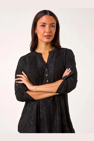 Roman Black Textured Pintuck Pleat Stretch Tunics Top AU 14
