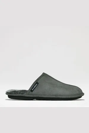 Threadbare Grey Faux Fur Lined Suedette Mule Slippers UK 11-12