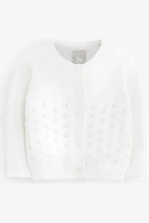 The Little Tailor Baby Pointelle 100% Cotton White Cardigan 8692cm