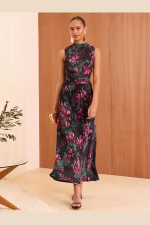 Love & Roses Plisse Jersey Wrap Front Sleeveless Midi Dress AU 16
