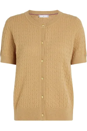 Tommy Hilfiger Natural Short Sleeve Cable Crew Neck Cardigan XL