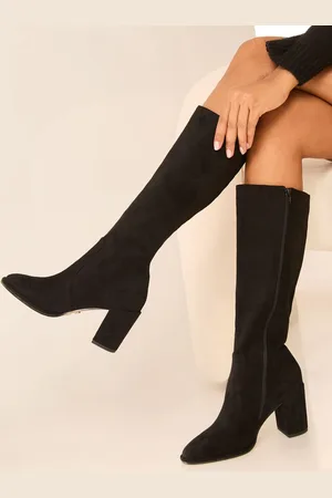 Lipsy London Black Wide Fit Block Heel Knee High Faux Suede Boot AU 11 W (EU 42)