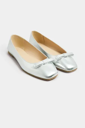Long Tall Sally Silver Ballet Bow Square Toe Pumps AU 11 (EU 42)