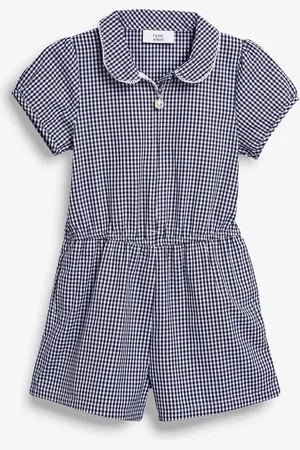 Next Navy Zip Front Cotton Rich Gingham School Playsuit (3-14yrs) 7 Years (122cm)