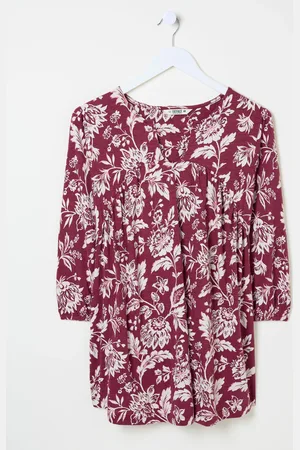 Fat Face FatFace Enya Burgundy Brush Floral Tunic 18