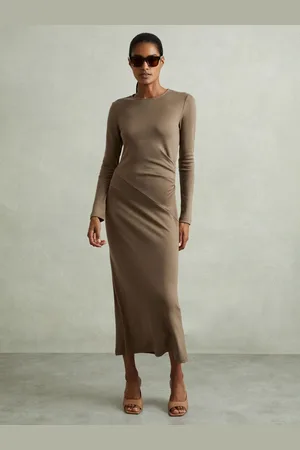 Reiss Sloane Petite Wool Ruche Detail Midi Dress S