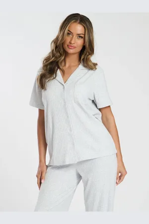 Loungeable Grey Luxury Brushed Rib Short Sleeve Traditional Set XL