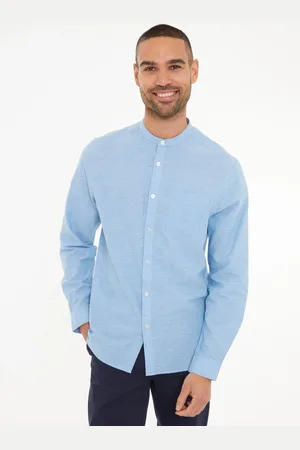 Threadbare Grandad Collar Linen Blend Long Sleeve Shirt S