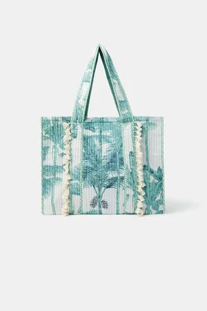 Accessorize Blue/White Palm Print Quilted Shopper Bag one