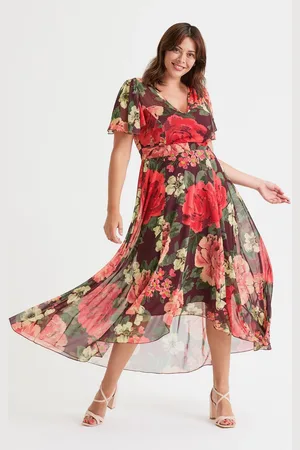 Scarlett & Jo Tilly Print Angel Sleeve Sweetheart Dress AU 24