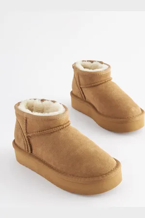 Next Tan Brown Flatform Mini Warm Lined Water Repellent Suede Pull-On Boots AU 9 (EU 26.5)