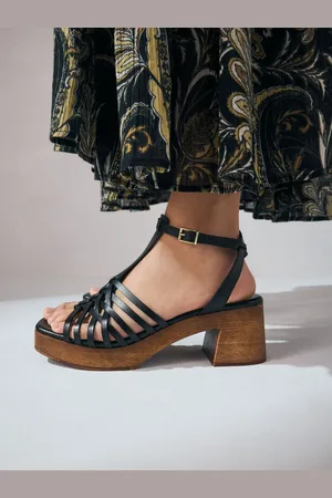 Next Black Signature Premium Leather Square Toe Weave Clog Block Heel Sandal Shoes AU 8.5 (EU 40)