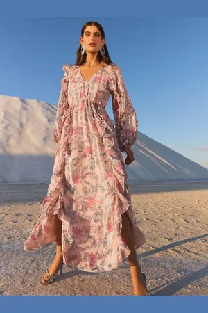 Love & Roses V & A I Petite Printed Metallic Ruffle V-Neck Midi Dress 6