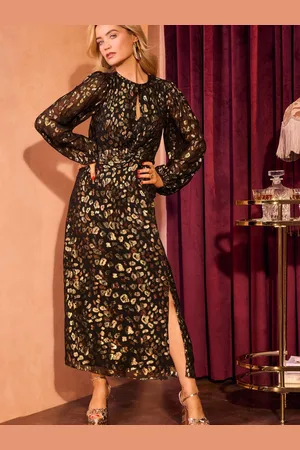 Love & Roses Leopard Print Jacquard Twist Front Midi Dress AU 18