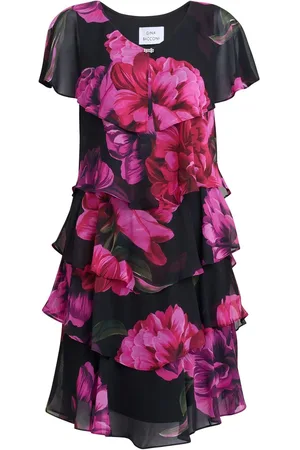 Gina Bacconi Skylar Short Printed Floral Tier Dress AU 12