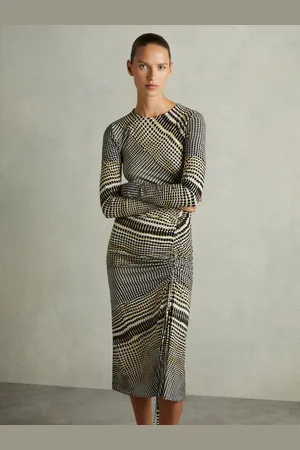 Reiss Riyo Petite Printed Ruched Midi Dress AU 10