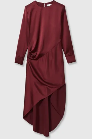 Reiss Valli Petite Satin Asymmetric Draped Maxi Dress AU 12