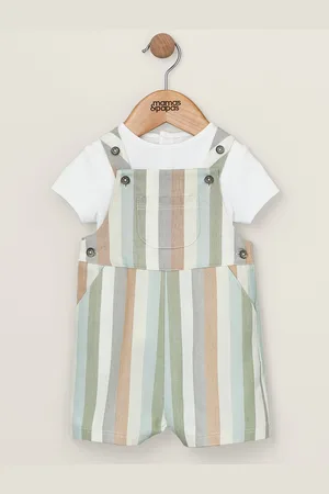 Mamas & Papas Pastel Stripe Woven White 100% Cotton Dungaree Set 2 Piece 6268cm