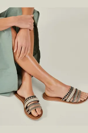 Accessorize Black Strappy Bead Sandals AU 8 (EU 39)